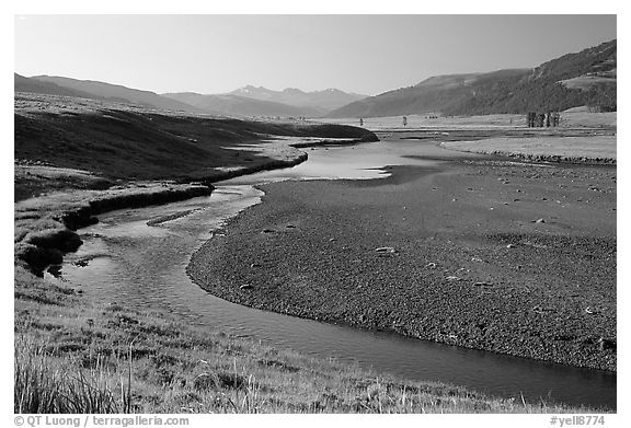 Lamar River, Lamar Valley, early morning. Yellowstone National Park, Wyoming, USA.