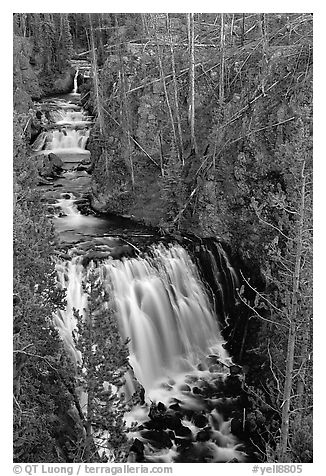 Kepler cascades. Yellowstone National Park (black and white)