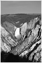 Falls of the Yellowstone River, early morning. Yellowstone National Park, Wyoming, USA. (black and white)