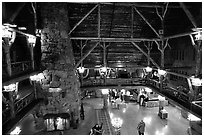 Main hall of Old Faithful Inn. Yellowstone National Park ( black and white)