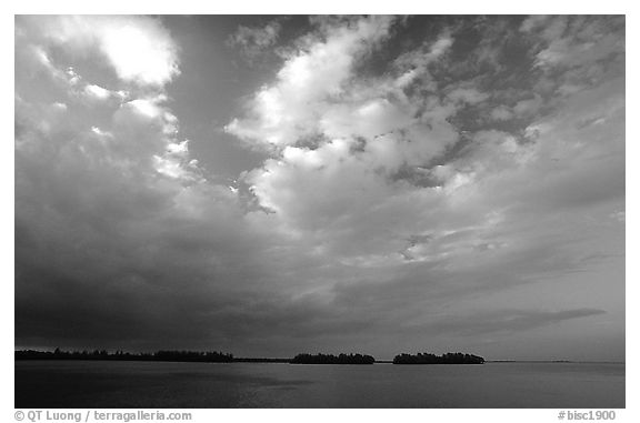 Small islands in Biscayne Bay near Convoy Point, sunset. Biscayne National Park (black and white)