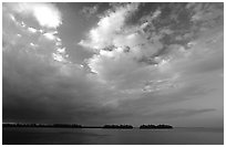 Small islands in Biscayne Bay near Convoy Point, sunset. Biscayne National Park, Florida, USA. (black and white)