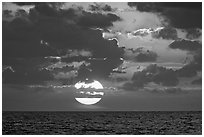 Sun rises over the Atlantic ocean. Biscayne National Park, Florida, USA. (black and white)