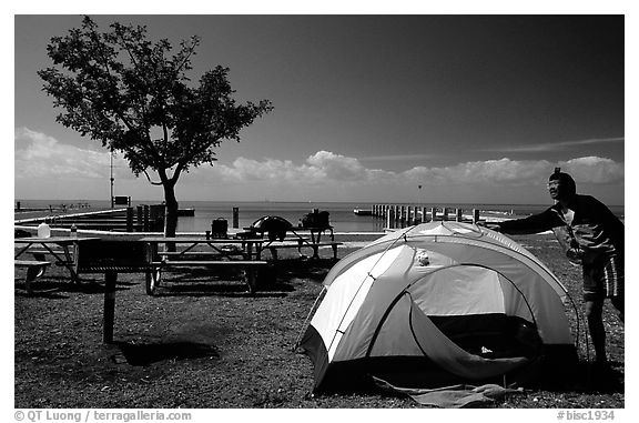 Camping on Elliott Key. Biscayne National Park (black and white)