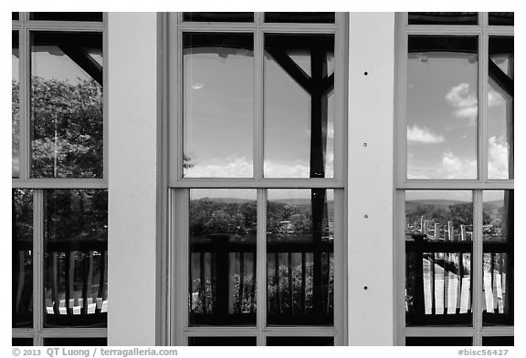 Biscayne Bay, visitor center window reflexion. Biscayne National Park (black and white)