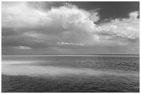Sand bars, light and clouds, Atlantic Ocean. Biscayne National Park, Florida, USA. (black and white)