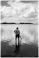 Fisherman holding net. Biscayne National Park ( black and white)