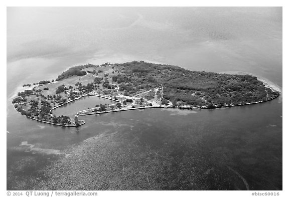 Aerial view of Boca Chita Key. Biscayne National Park (black and white)