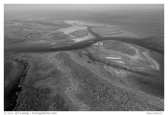 Aerial view of Ceasar Creek. Biscayne National Park (black and white)