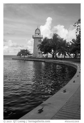 Harbor and lighthouse, Boca Chita Key. Biscayne National Park (black and white)