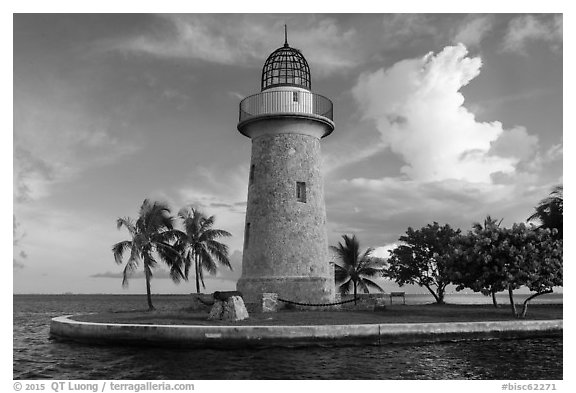 Ornemental lighthouse and cannon, Boca Chita Key. Biscayne National Park (black and white)