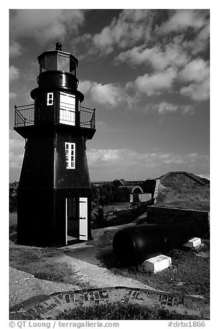 Fort Jefferson lighthouse, early morning. Dry Tortugas National Park (black and white)