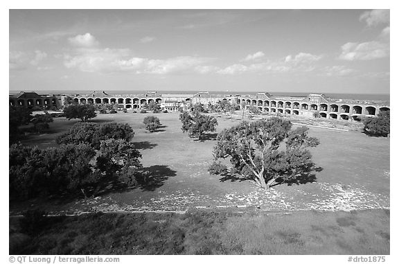 Parade grounds of Fort Jefferson. Dry Tortugas National Park (black and white)
