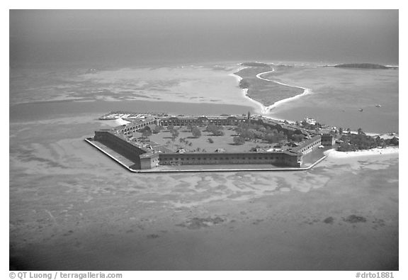 Aerial view of Garden, Bush, and Long Keys. Dry Tortugas National Park (black and white)