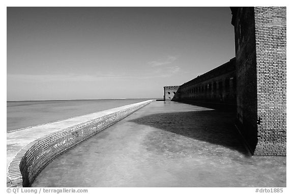 Fort Jefferson moat and seawall. Dry Tortugas National Park (black and white)