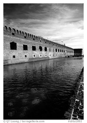 Fort Jefferson moat and thick brick walls. Dry Tortugas National Park, Florida, USA.