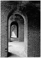 Arches on the second floor of Fort Jefferson. Dry Tortugas National Park, Florida, USA. (black and white)