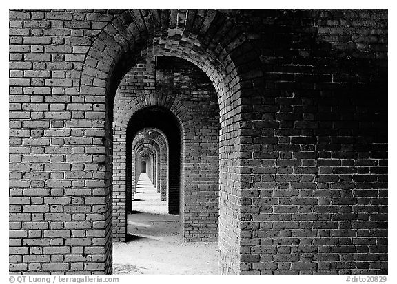 Gallery of brick arches, Fort Jefferson. Dry Tortugas National Park, Florida, USA.