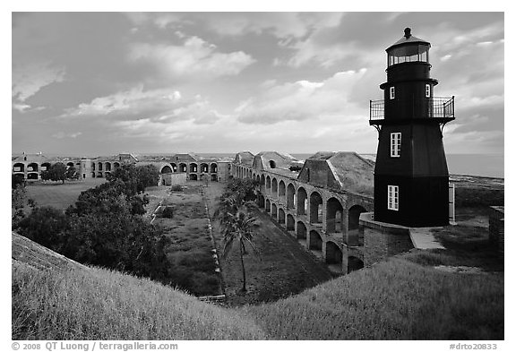 Fort Jefferson lighthouse, dawn. Dry Tortugas National Park (black and white)