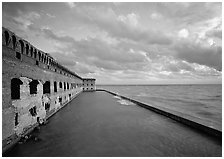 Fort Jefferson wall, moat and seawall, late afternoon light. Dry Tortugas  National Park ( black and white)