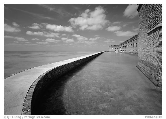 Seawall, moat, and rampart on a calm sunny day, Fort Jefferson. Dry Tortugas National Park, Florida, USA.