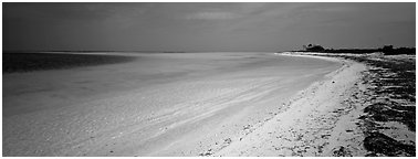 Deserted tropical beach with turquoise water. Dry Tortugas National Park (Panoramic black and white)