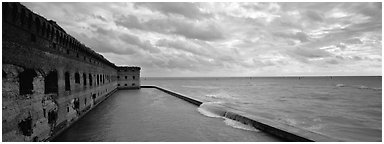 Fort Jefferson wall and ocean. Dry Tortugas  National Park (Panoramic black and white)