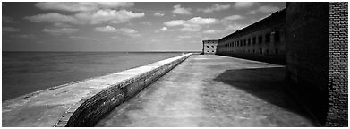 Seawall, moat, and Fort Jefferson. Dry Tortugas  National Park (Panoramic black and white)