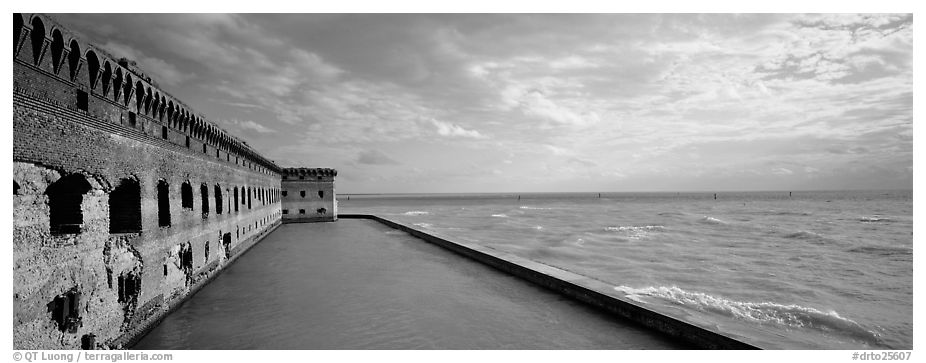 Seascape with fort and seawall. Dry Tortugas  National Park (black and white)