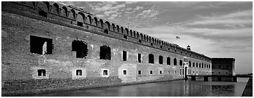 Fort Jefferson reflected in moat. Dry Tortugas  National Park (Panoramic black and white)