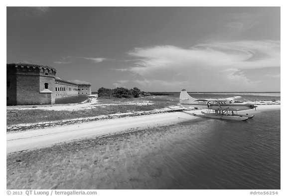 Seaplane and Fort Jefferson. Dry Tortugas National Park, Florida, USA.