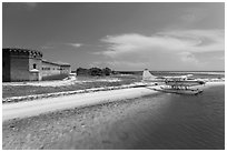 Seaplane and Fort Jefferson. Dry Tortugas National Park, Florida, USA. (black and white)