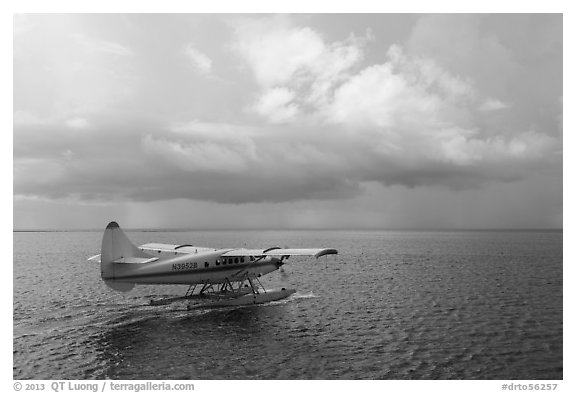 Seaplane and ocean. Dry Tortugas National Park (black and white)