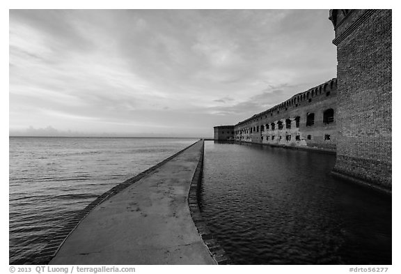 Fort Jefferson moat and walls at sunset. Dry Tortugas National Park, Florida, USA.