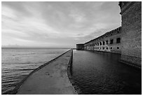 Fort Jefferson moat and walls at sunset. Dry Tortugas National Park, Florida, USA. (black and white)