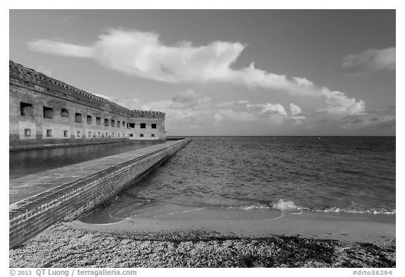 North Beach and Fort Jefferson, early morning. Dry Tortugas National Park (black and white)