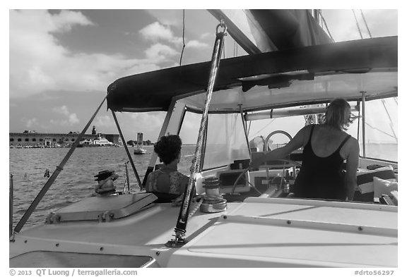 Fort Jefferson seen from sailboat. Dry Tortugas National Park (black and white)