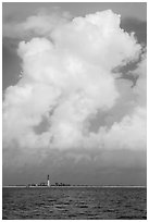 Loggerhead key and lighthouse and tropical cloud. Dry Tortugas National Park, Florida, USA. (black and white)
