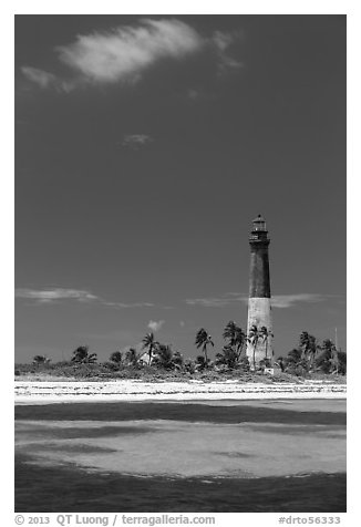 Loggerhead Light, palm trees and turquoise waters. Dry Tortugas National Park, Florida, USA.