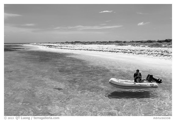 Dinghy on clear waters, Loggerhead Key. Dry Tortugas National Park, Florida, USA.