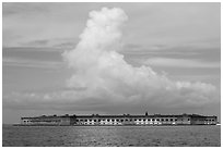 Fort Jefferson and cloud seen from the West. Dry Tortugas National Park, Florida, USA. (black and white)