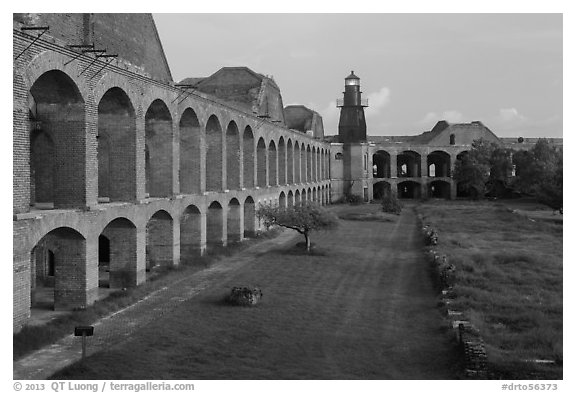 Walls and ruined barracks inside Fort Jefferson. Dry Tortugas National Park, Florida, USA.