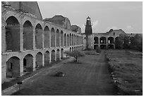 Walls and ruined barracks inside Fort Jefferson. Dry Tortugas National Park ( black and white)