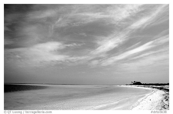 Sky, turquoise waters and beach on Bush Key. Dry Tortugas National Park, Florida, USA.