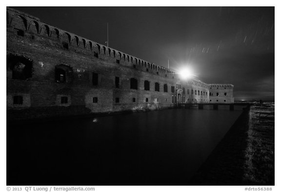 Fort Jefferson at night with Harbor Light. Dry Tortugas National Park, Florida, USA.