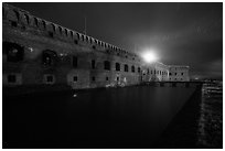 Fort Jefferson at night with Harbor Light. Dry Tortugas National Park, Florida, USA. (black and white)