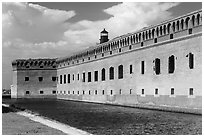 Moat, wall, and Harbor Light. Dry Tortugas National Park ( black and white)