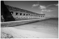 Park visitor looking, North Beach and Fort Jefferson. Dry Tortugas National Park ( black and white)