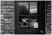 Fort Jefferson courtyard, visitor center window reflexion. Dry Tortugas National Park, Florida, USA. (black and white)