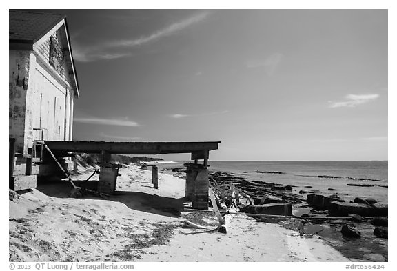 Shack and pier on Loggerhead Key. Dry Tortugas National Park, Florida, USA.